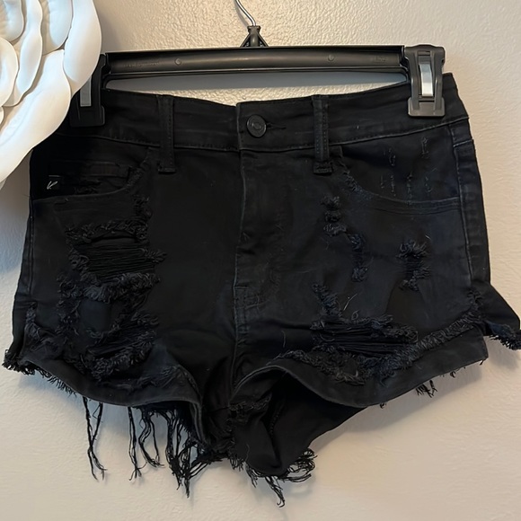 Black distressed jean shorts - Picture 1 of 5